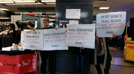 Nov 13th, 2015. Demilitarize McGill Twitter. Caption: #remember this panel in 3hrs! Supported by @qpirgmcgill @QPIRGConcordia @union4genderemp @queermcgill @AMUSE_PSAC etc!